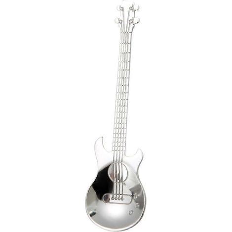 Gitarrenförmiger Teelöffel aus Edelstahl zum Umrühren von Kaffee, Kaltgetränken und Tee Küchenaccessoire (silber) – 1 Stück – Silber (1/3)