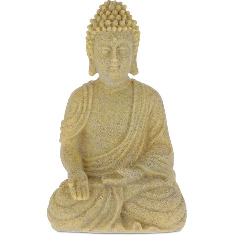 Statue Bouddha Assis 40cm, Décoration Feng Shui Résistante aux Intempéries & Gel, Sculpture Sable (1/5)
