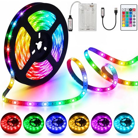 3M Bande LED à pile, Ruban LED RGB 5050 Télécommande 16 Couleurs (1/5)