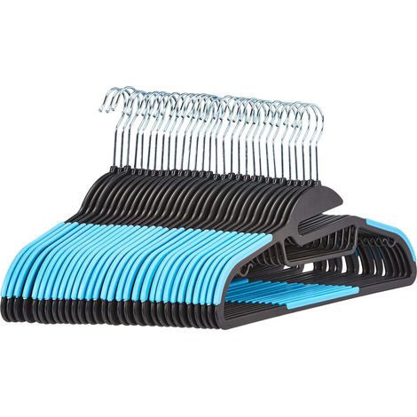 Lot de 30 cintres en plastique ultra robustes antidérapants avec caoutchouc et barre horizontale, Bleu (1/5)