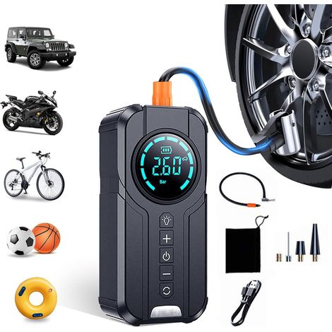 Tragbare Reifenfüller-Luftpumpe für Auto, tragbarer Reifenkompressor für Auto 180 PSI, elektrische 12-V-Luftpumpe mit Reifendruckmesser, automatischer elektrischer Luftkompressor für Auto, Fahrrad, Bä