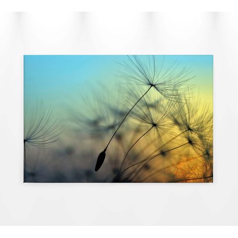 Tableau fleur de pissenlit | Tableau sur toile idéal salle de bain chambre adulte & couloir | Tableau printemps coloré vert & jaune - 0,9 x 0,6 m (1/5)