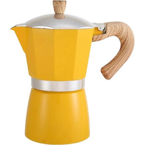 Cafetière turque portable avec poignée en bois style européen, jaune citron (1/5)