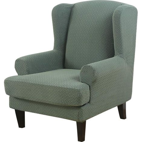 High-end, water-repellent, 2-piece chair cover in highly stretchable jacquard fabric for chair backs (blue) (1/5)