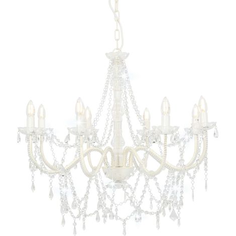 vidaXL Lampadario con Perline Bianco 8 Lampadine E14