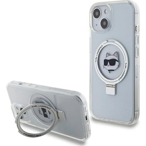 Karl Lagerfeld KLHMP15SHMRSCHH iPhone 15 / 14 / 13 6.1 blanco/blanco estuche rígido Soporte de anillo Choupette Head MagSafe (1/5)