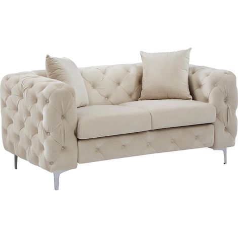 Divano 2 posti Chesterfield in Velluto Beige - EDWINA (1/5)