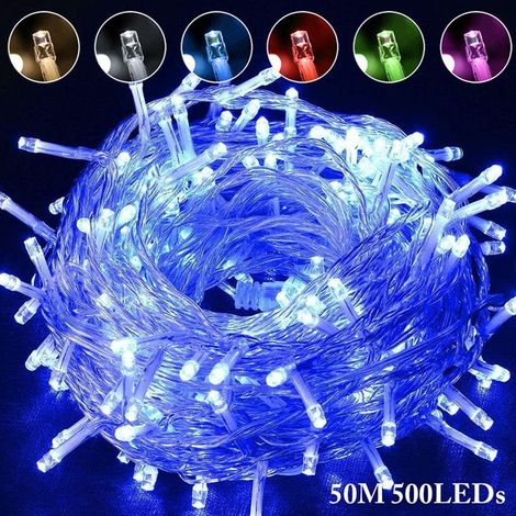1 Guirlande lumineuse,500 LED,50M,Câble transparent,Bleu,IP44,Noël,jardin,mariage