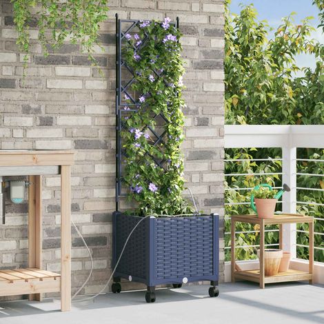 vidaXL Garten Blumenkübel mit Bewässerung und Rädern Grau PP (1/5)