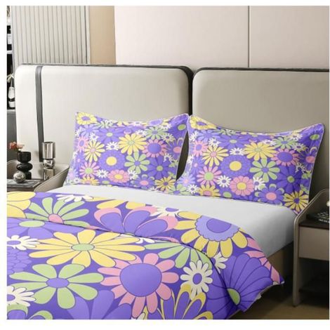 1 Housse de Couette 200x200cm,Coton,Fleur Colorée Funky,Marguerite Rétro,Chambre à Coucher (1/4)