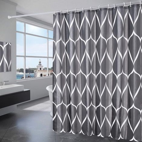 180 x 200 cm, (Black Smart) Einfacher, wasserdichter Duschvorhang aus verdicktem Polyester, waschbarer, wasserdichter Duschvorhang aus Polyestergewebe - Crezuo