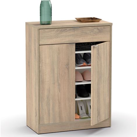 Briebe Domus Zapatero Entrada Recibidor, Mueble Auxiliar Estrecho Zapatos, 2 Puertas, 1 Cajón 101x75x36 cm Madera