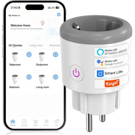 Prise connectée WiFi type F 16 A - Suivi de consommation, télécommande, contrôle vocal, minuterie - compatible Alexa et Google Home - 2,4 GHz (1/5)