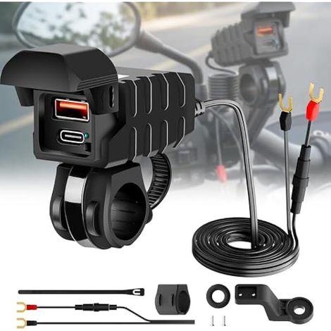Prise de charge USB 12 V pour moto : 36 W + 18 W Dual Fast Charging USB Moto Prise étanche avec voltmètre LED pour motos tricycles DC12-24 V (1/5)
