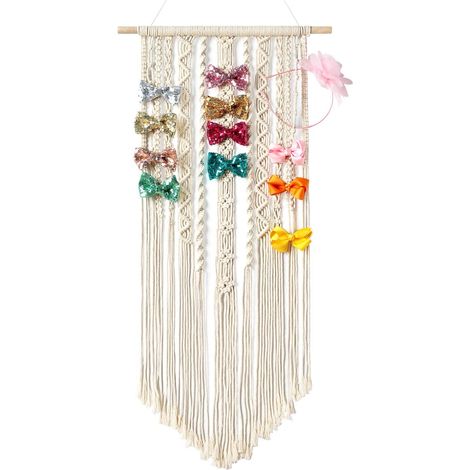 Porte-nœuds en macramé pour cheveux, support pour pinces à cheveux, organisateur de rangement pour bandeaux, décoration murale bohème, organisateur de nœuds pour cheveux (1/3)