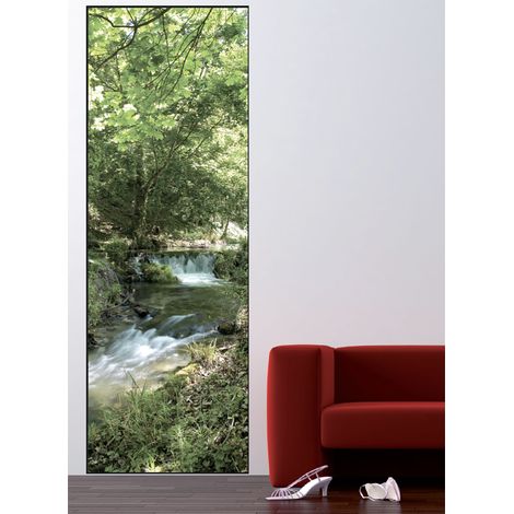 Sticker mural décoratif pour porte intérieure, photo d'une petite cascade de forêt, 175 cm X 60 cm, décoration intérieure unique et originale. (1/2)