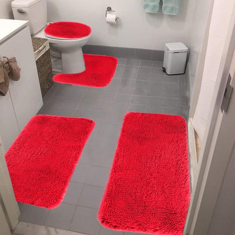 Tapis De Salle De Bain - Lot De 4 - Mousse Mémoire Et Velours Peluche - Absorbant Non Glissant - Lavable En Machine - Noir - 40x80 cm 40x60 cm 40x50 cm 40x38 cm (1/5)
