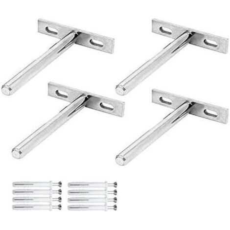 4 Pièces Supports d'Étagère Flottants Invisibles Fixation Cachée Support d'Étagère Murale en Forme de T pour Fixer des Supports d'Étagère en Bois Étagères Invisibles de Bricolage en Bois (1/5)
