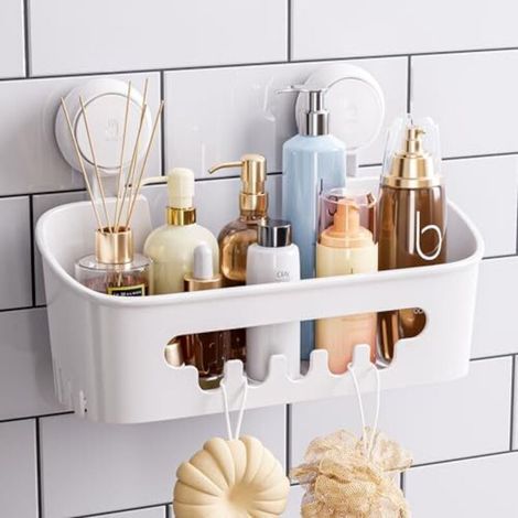 Stabiles Duschregal mit Saugnapf, herausnehmbarer Aufbewahrungskorb (ohne Bohren) für Shampoo und Toilettenartikel, Organizer für Küche, Bad und Schlafzimmer
