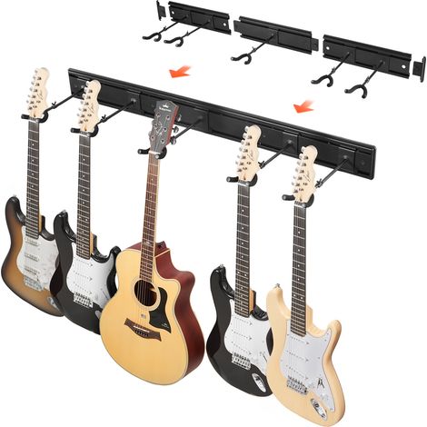 VEVOR Supporto per Chitarra a 5 Spazi, Espositore per Chitarre Molteplici a Parete Cremagliera, Ganci Girevoli 270° Pannelli in Alluminio Maniglia di Installazione, Chitarra Acustica Basso Elettrico