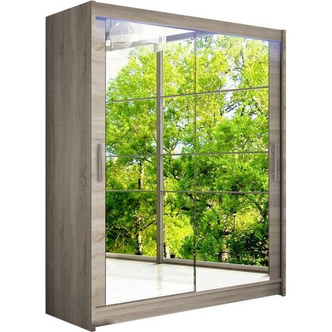 Armoire Closico 127, Truffe chêne, 200x150x58cm, Portes d'armoire: Coulissantes, Nombre d'étagères: 5, LED