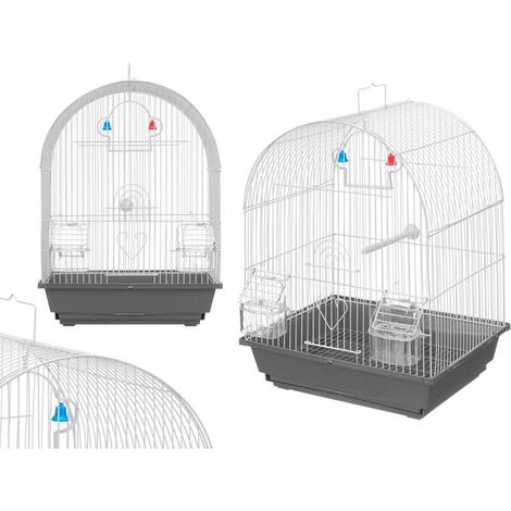 MASCOW jaula metal blanca gris 45x36,5x27,5 cm , Jaula metálica blanca y gris 45 × 36,5 × 27,5 cm, una jaula resistente y funcional, ideal para alojar pequeños pájaros con comodida (1/3)