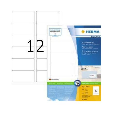 Universaletikett PREMIUM 88,9 x 46,6 mm (B x H) nicht wieder ablösbar Papier weiß 1.200 Etik./Pack. (1/4)