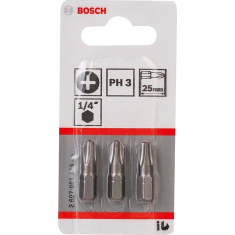 Bosch 3 Pezzi PH Bit per Cacciavite PH3 XH 25mm