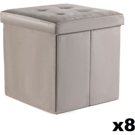 Puff plegable Valora L, otomán de almacenamiento en terciopelo beige x8 (1/5)