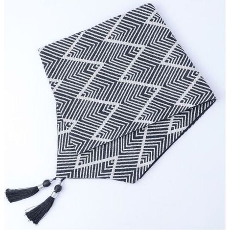 Mobilier d'intérieur Décoration Objets décoratifs Drapeau de table motif géométrique jacquard coton et lin noir et blanc (32x220cm, grande vague) (1/5)