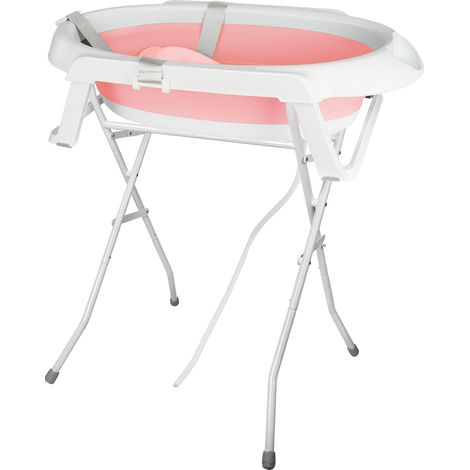 Baignoire Bébé Pliable avec Détection de Température Coussin de Bain + Support Réglable & Boîte de Rangement Sécurité Antidérapante - Grand Format 63x60x85 cm (1/5)