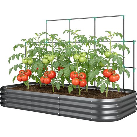Outsunny Aiuola Rialzata in Metallo Galvanizzato con Traliccio, 220x110x150 cm