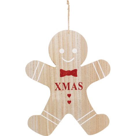 Suspension de Noël Maxi Bonhomme beige et rouge H 35 cm - Feeric Christmas