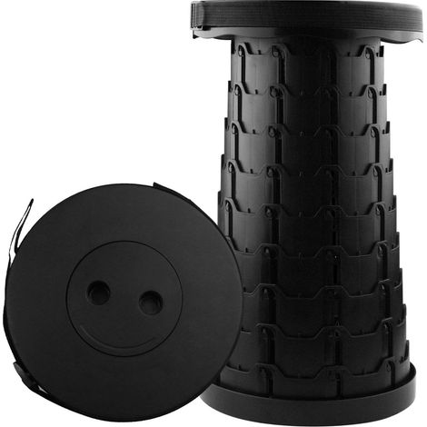 Klapphocker, tragbarer Klapphocker, höhenverstellbar, Tragfähigkeit bis zu 200 kg, geeignet für Camping, Wandern, Partys und Kochen (schwarz)