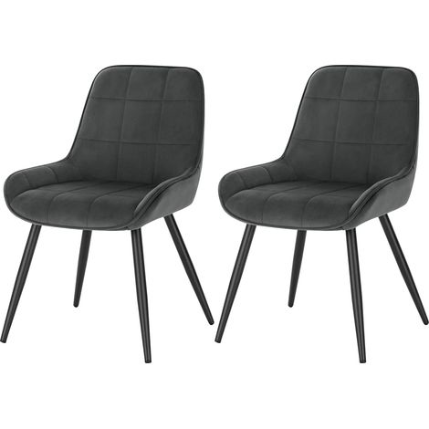 Woltu – Lot de 2 chaises scandinaves en velours gris foncé – Siège rembourré ergonomique – Pieds métalliques antirouilles – Pour salle à manger et bureau (1/5)