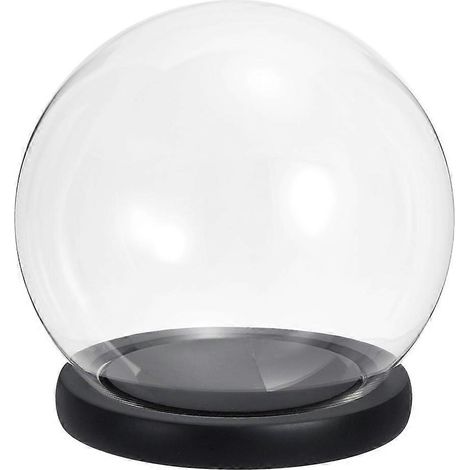 Cloche en verre transparent de 12,5 cm (4,9 pouces), globe en verre avec socle en bois noir, pièce maîtresse de table. (1/5)