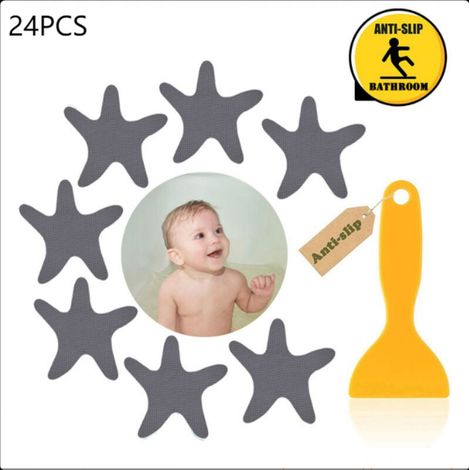 Lot de 24 autocollants antidérapants pour baignoire avec grattoir de qualité supérieure (gris) (1/5)