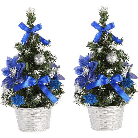 Mini Arbre De Noël Artificiel De Table Mini Arbre De Noël Artificiel Petit Arbre De Noël Décorations De Bureau De Table 2 Pièces Bleu (1/5)