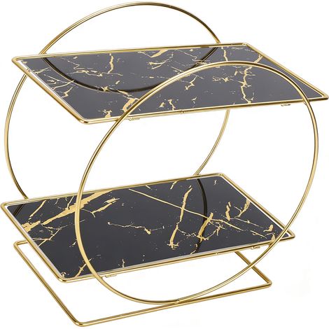 Étagère de rangement sur comptoir salle de bain en fer noir 2 niveaux multifonction pour maquillage soins de la peau produits d'hygiène (1/5)