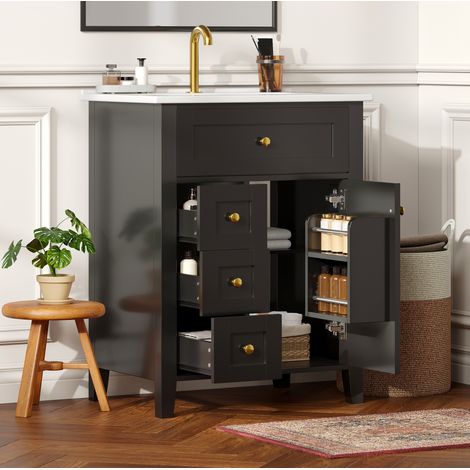 Mobile bagno con lavabo in ceramica 61 x 47 x 86 cm nero DESVIAE (1/5)