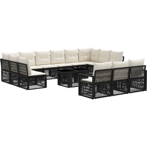 Conjunto de sofás de jardín 14 uds. Negro y Blanco Crema vidaXL (1/5)