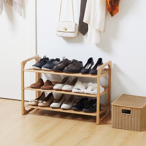 Schuhregal aus Bambus in Natur, 4 schräge Ablagen, für bis zu 9 Paar, 76 x 33 x 51 cm