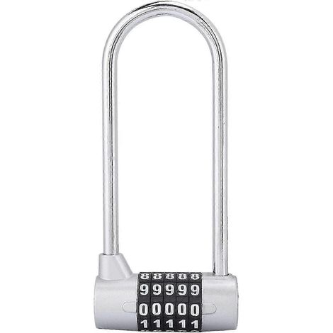 Cadenas à combinaison 5 chiffres en alliage en forme de U, extra long, pour casier (argenté) (1/5)