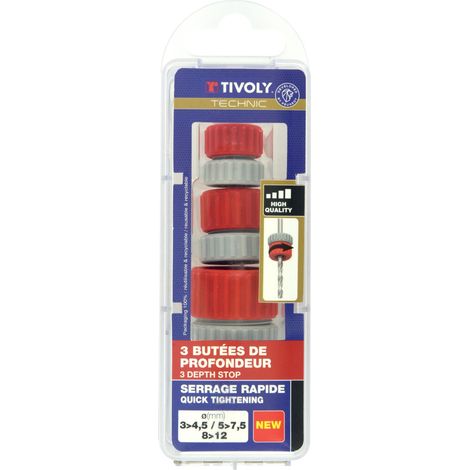 Tivoly • Set di 3 fermi di foratura regolabili senza attrezzi, per frese da Ø3 a 12mm (1/3)