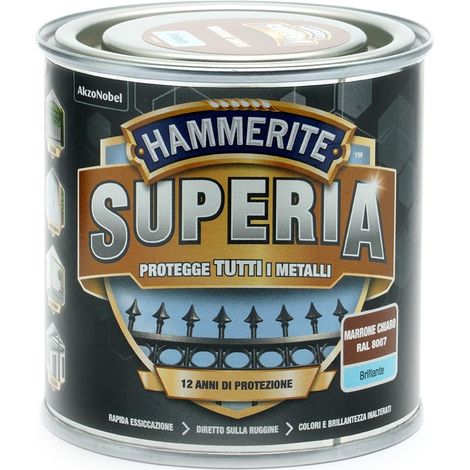 Hammerite Superia smalto metallo antiruggine interno e esterno, Brillante Marrone Chiaro, 250 ml (1/2)
