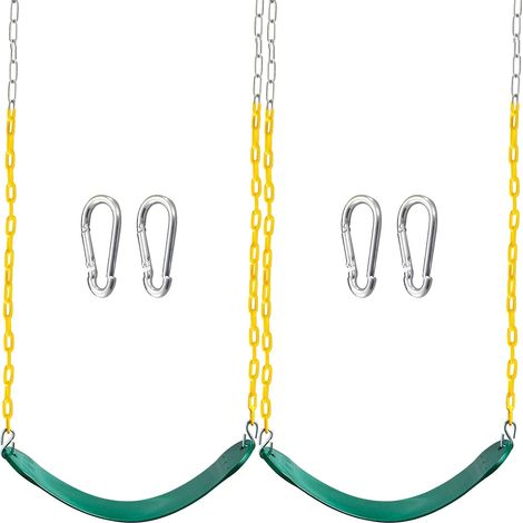 TURFEE 2er-Pack Grüne Schaukelsitze, robust, mit 66" Kette, Schaukelzubehör-Ersatz mit Karabinerhaken für Kinderspielplätze im Freien, Bäume, Spielplätze (Grün) (1/5)