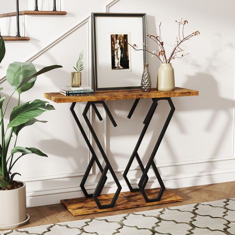 Table Console en Faux Marbre Table de Foyer Repose-pieds Réglables Kits Anti-basculement Cadre en Métal Table D'entrée Table D'appoint Café (1/3)