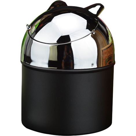 Cenicero con tapa, cenicero metálico oculto para uso en exteriores, interiores, hogar u oficina (negro) (1/4)