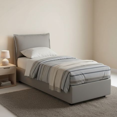 Talamo Italia Cama individual Carolina, Cama contenedor con revestimiento de tela, 100% Made in Italy, Apertura frontal, con colchón Cm 80x190 incluido, Gris, con embalaje reforzado (1/5)