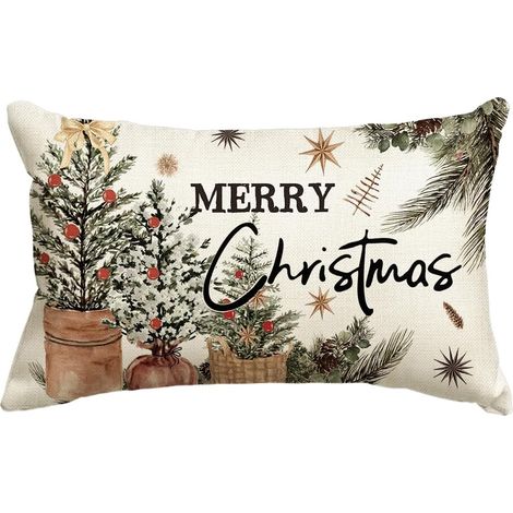 Housse de coussin Joyeux Noël Eucalyptus Baies Rouges : Housse de coussin d'hiver pour canapé, dimensions 12 x 20 pouces, décoration pour canapé. (1/4)